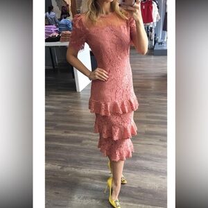 NWOT Elle Bechelani blush pink lace women dress size small